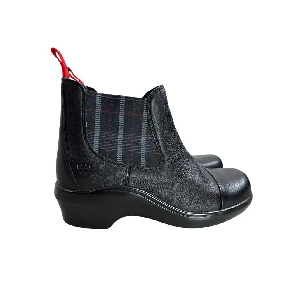 Ariat Wexford Waterproof Chelsea Leather Ankle Boots Plaid Lining Women’s 9.5 B